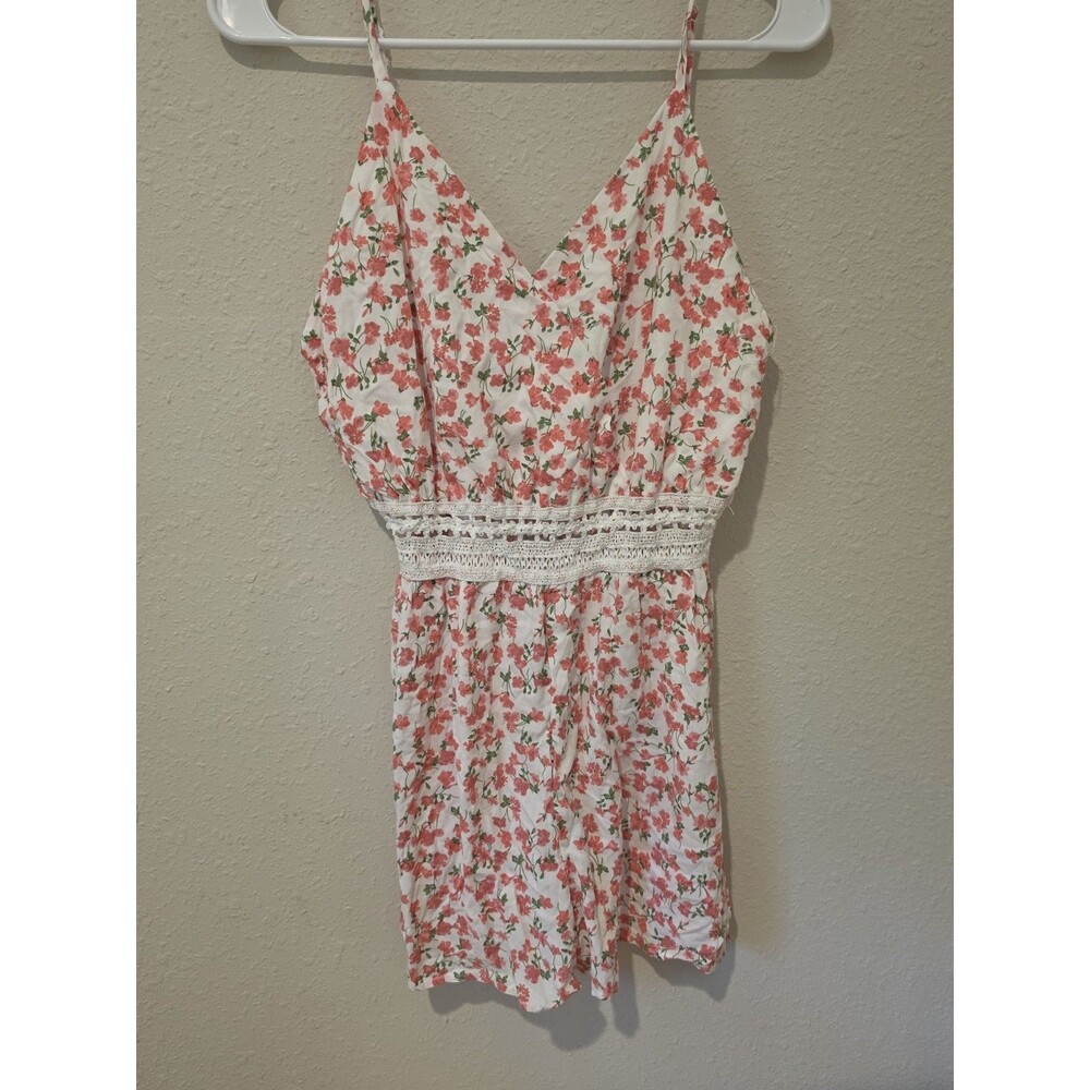 Faded Rose Y2K Floral Babydoll Romper Lace Trim Coquette Size M